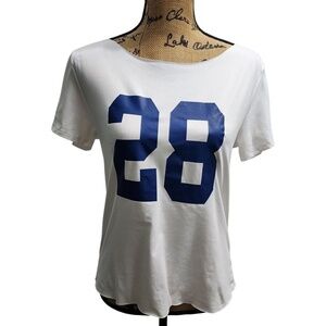 SHEIN White Jersey T-Shirt with‎ Blue Number 28 Athletic Sports Tee Size S